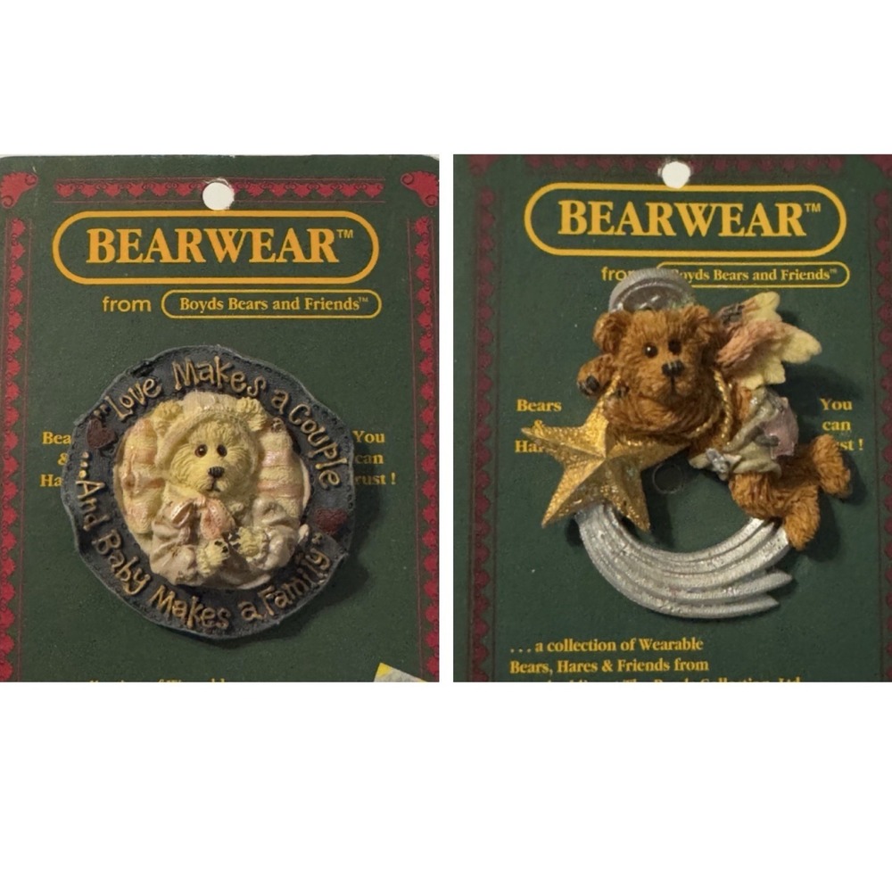 Vintage Teddy Bear Pin / Brooch Boyd's Bears Pins Lot of 2 Angel & Family